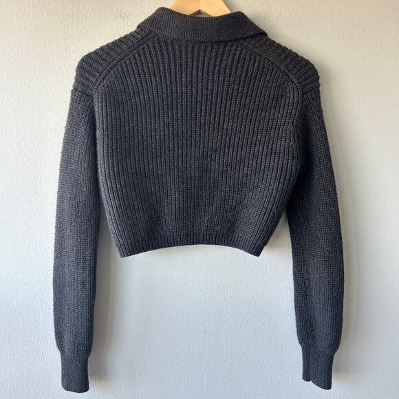 Aritzia Wilfred Next Door Sweater 100% Merino Wool Collared Cardigan Gray SizeXS - Picture 5 of 12